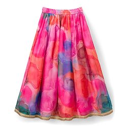 Pine Kids Woven Sleeveless Floral Printed & Embroidered Choli Lehenga with Dupatta - Pink