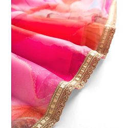 Pine Kids Woven Sleeveless Floral Printed & Embroidered Choli Lehenga with Dupatta - Pink