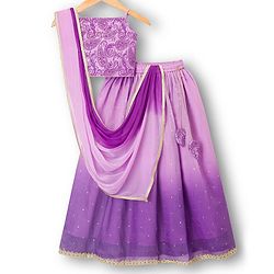 Pine Kids Woven Sleeveless Embroidered Choli Lehenga Set with Dupatta - Pink & Purple