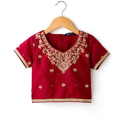 Pine Kids Woven Half Sleeves Choli Lehenga & Dupatta Set With Floral Print & Embriodered - Green