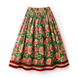 Pine Kids Woven Half Sleeves Choli Lehenga & Dupatta Set With Floral Print & Embriodered - Green