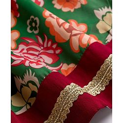Pine Kids Woven Half Sleeves Choli Lehenga & Dupatta Set With Floral Print & Embriodered - Green