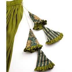 Pine Kids Woven Half Sleeves Choli Lehenga & Dupatta Set With Floral Print - Green