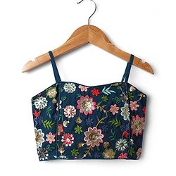 Pine Kids Woven Sleeveless   Choli Lehenga Set with Dupatta & Floral Embroidery  -Navy Blue