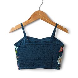 Pine Kids Woven Sleeveless   Choli Lehenga Set with Dupatta & Floral Embroidery  -Navy Blue