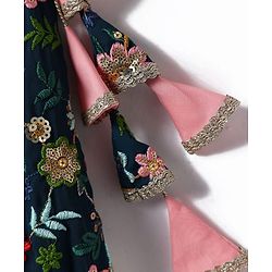 Pine Kids Woven Sleeveless   Choli Lehenga Set with Dupatta & Floral Embroidery  -Navy Blue