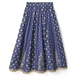 Pine Kids Woven Half Sleeves Floral Printed Choli Lehenga Set with Dupatta - Navy Blue