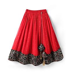 Pine Kids Woven Half Sleeves  Choli Lehenga Set with Dupatta Floral Embroidery & Sequin Detailing -Red & Black