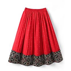 Pine Kids Woven Half Sleeves  Choli Lehenga Set with Dupatta Floral Embroidery & Sequin Detailing -Red & Black