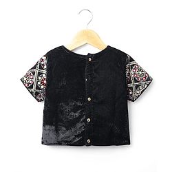 Pine Kids Woven Half Sleeves  Choli Lehenga Set with Dupatta Floral Embroidery & Sequin Detailing -Red & Black