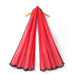 Pine Kids Woven Half Sleeves  Choli Lehenga Set with Dupatta Floral Embroidery & Sequin Detailing -Red & Black