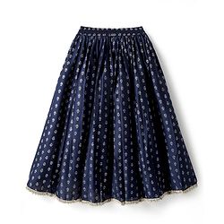 Pine Kids Woven Sleeveless Choli Lehenga Set with Dupatta Print Embroidery & Sequin Detailing - Navy Blue