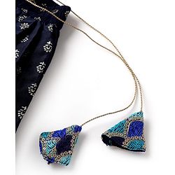 Pine Kids Woven Sleeveless Choli Lehenga Set with Dupatta Print Embroidery & Sequin Detailing - Navy Blue