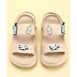 Pine Kids Back Strap Clogs with Airplane Applique - Beige