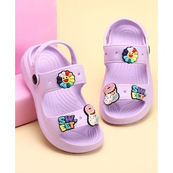 Pine Kids Back Strap Clogs with Donuts Applique - Purple