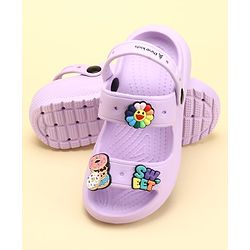 Pine Kids Back Strap Clogs with Donuts Applique - Purple
