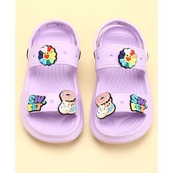 Pine Kids Back Strap Clogs with Donuts Applique - Purple