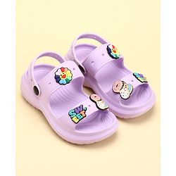 Pine Kids Back Strap Clogs with Donuts Applique - Purple