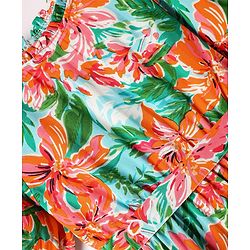 Pine Kids Woven Half Sleeves Frock & Belt with Floral Print - Green & Orange