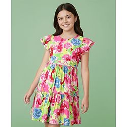 Pine Kids Woven Half Sleeves Dress With Floral Print - Pink