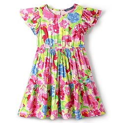 Pine Kids Woven Half Sleeves Dress With Floral Print - Pink