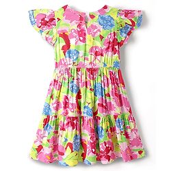 Pine Kids Woven Half Sleeves Dress With Floral Print - Pink