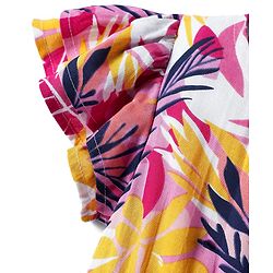 Pine Kids Woven Half Sleeves Frock With Leaf Print - Multicolor
