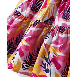 Pine Kids Woven Half Sleeves Frock With Leaf Print - Multicolor