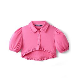 Pine Kids Cotton Knit Half Sleeves Jacket & Frock With Floral Print - Pink & Limegreen