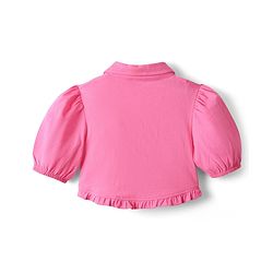 Pine Kids Cotton Knit Half Sleeves Jacket & Frock With Floral Print - Pink & Limegreen