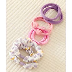 Pine Kinds Rubber Bands & Scrunchies Set with Floral Applique Pack of 8 - Pink & Purple