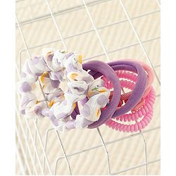 Pine Kinds Rubber Bands & Scrunchies Set with Floral Applique Pack of 8 - Pink & Purple