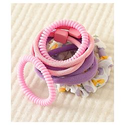 Pine Kinds Rubber Bands & Scrunchies Set with Floral Applique Pack of 8 - Pink & Purple