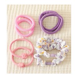Pine Kinds Rubber Bands & Scrunchies Set with Floral Applique Pack of 8 - Pink & Purple