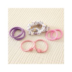 Pine Kinds Rubber Bands & Scrunchies Set with Floral Applique Pack of 8 - Pink & Purple