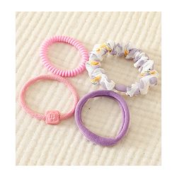 Pine Kinds Rubber Bands & Scrunchies Set with Floral Applique Pack of 8 - Pink & Purple