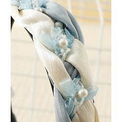 Pine Kids Free Size Hair Band With Pearl Detailing - Blue & White