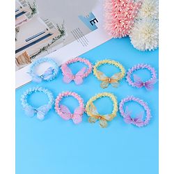 Pine Kids Hair Rubber Bands Pack of 8 With Butterfly Applique- Multicolor