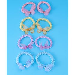 Pine Kids Hair Rubber Bands Pack of 8 With Butterfly Applique- Multicolor