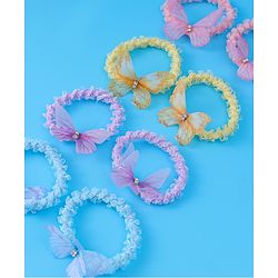 Pine Kids Hair Rubber Bands Pack of 8 With Butterfly Applique- Multicolor