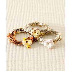 Pine Kids Free Size Rubber Bands & Scrunchies Set With Cat Applique Pack of 3 - Multicolor