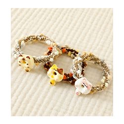 Pine Kids Free Size Rubber Bands & Scrunchies Set With Cat Applique Pack of 3 - Multicolor