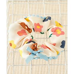 Pine Kids Scrunchies with Floral Print & Bow Applique - Light Blue Pink & Yellow