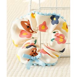 Pine Kids Scrunchies with Floral Print & Bow Applique - Light Blue Pink & Yellow