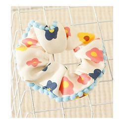 Pine Kids Scrunchies with Floral Print & Bow Applique - Light Blue Pink & Yellow