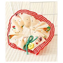 Pine Kids Scrunchies with Floral Print Lace Design & Bow Applique - Red & Cream