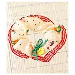 Pine Kids Scrunchies with Floral Print Lace Design & Bow Applique - Red & Cream