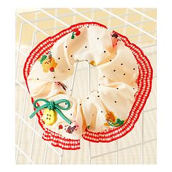 Pine Kids Scrunchies with Floral Print Lace Design & Bow Applique - Red & Cream