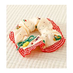 Pine Kids Scrunchies with Floral Print Lace Design & Bow Applique - Red & Cream