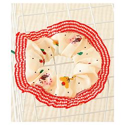Pine Kids Scrunchies with Floral Print Lace Design & Bow Applique - Red & Cream